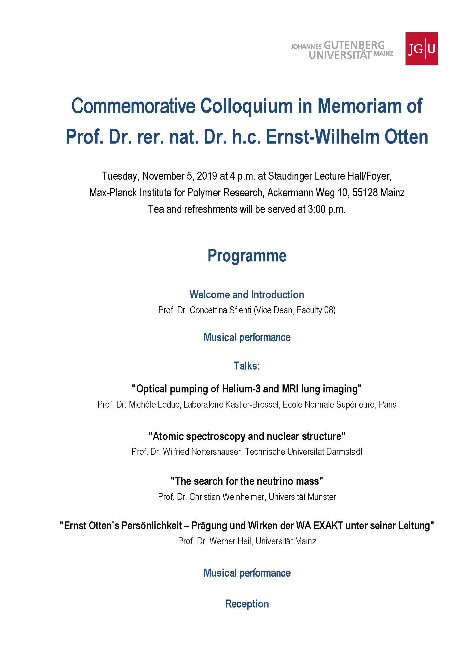 In Memoriam Of Prof Dr Dr H C Ernst Wilhelm Otten Quantenbit Ag Schmidt Kaler